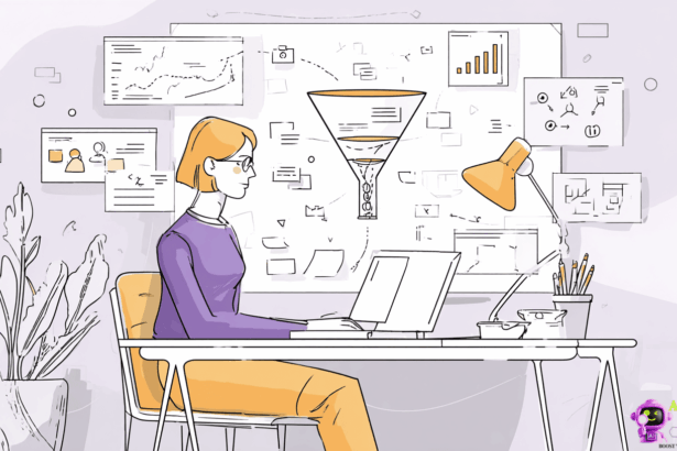 Alt="Solopreneur working with AI data and growth funnel – AI as the ultimate partner for business growth"