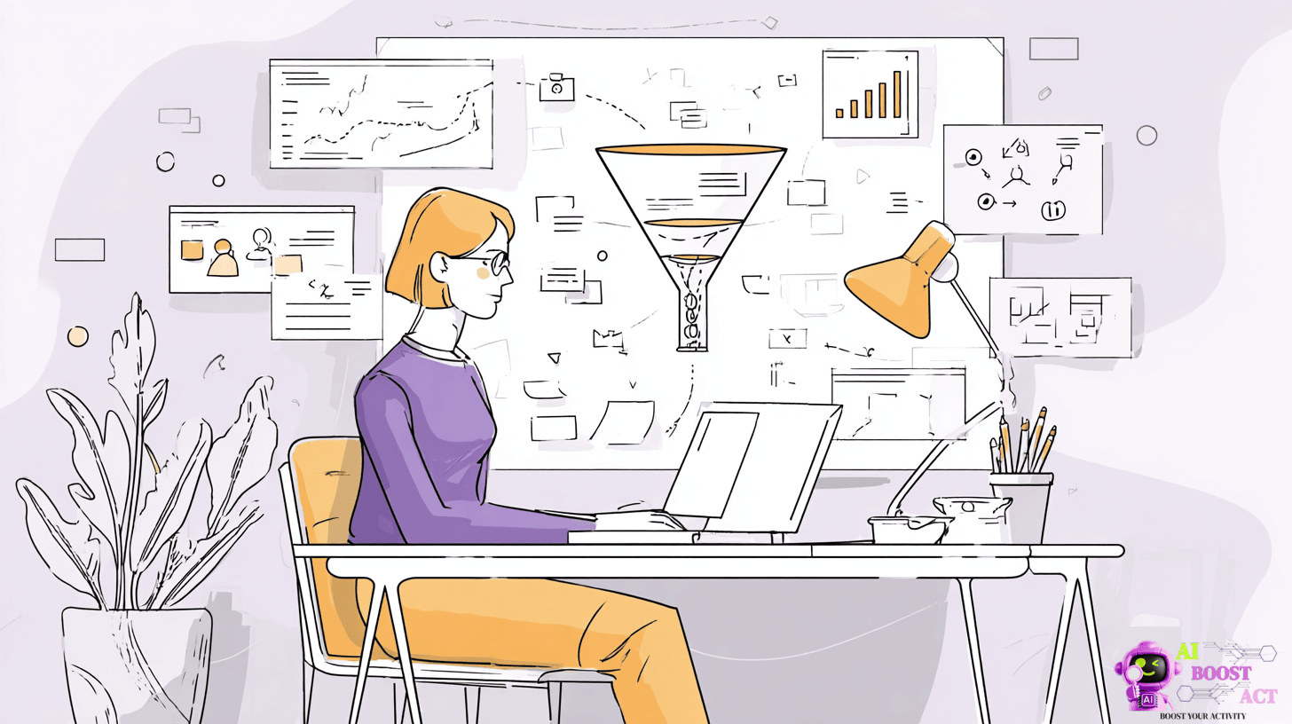 Alt="Solopreneur working with AI data and growth funnel – AI as the ultimate partner for business growth"
