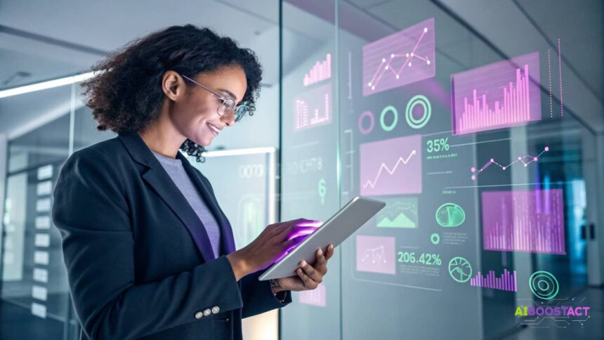 Solopreneur reviewing his digital presence using AI tools to align brand identity and messaging across platforms.