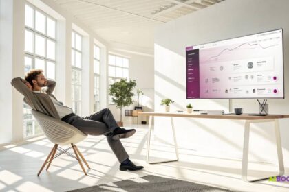 Solopreneur relaxing after automating workflow with AI tools, symbolizing the shift from hustle to freedom through intelligent systems.